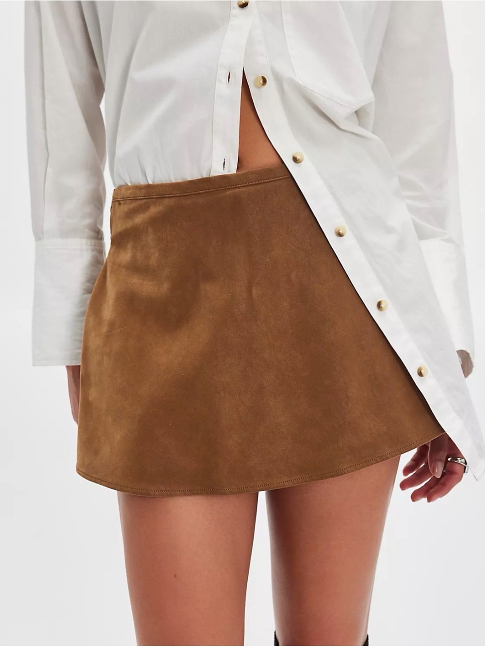 We The Free Chestnut Faux Suede Skort w full short underneath